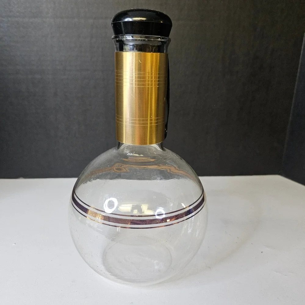 Vintage Silex Pyrex Glass Coffee Carafe Gold Tone Band Black Mid Century Modern